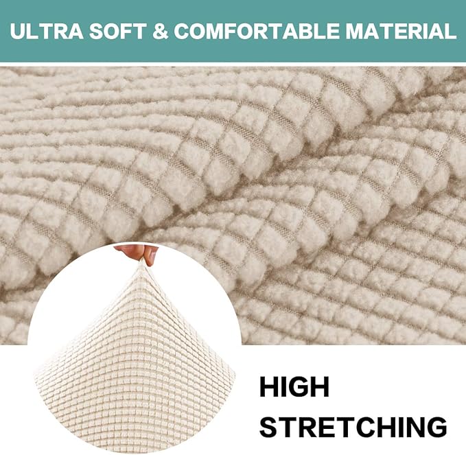 Turquoize Stretch Ottoman Cover Ottoman Slipcover Sofa Cover Footstool Protector Storage Ottoman Covers Furniture Protector Soft Rectangle slipcover with Elastic Bottom (Large, Biscotti Beige)