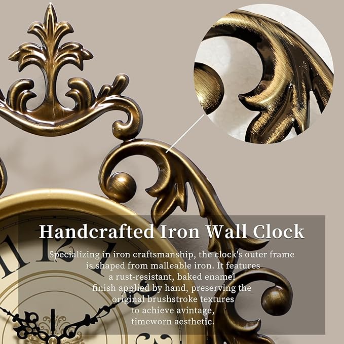 Vintage Wall Clocks Living Room,Decorative Antique Large Wall Clocks,Digital Retro Silent Wall Clock Battery Operated for Bedroom Kitchen Entryway Office Decor 21" x 15"