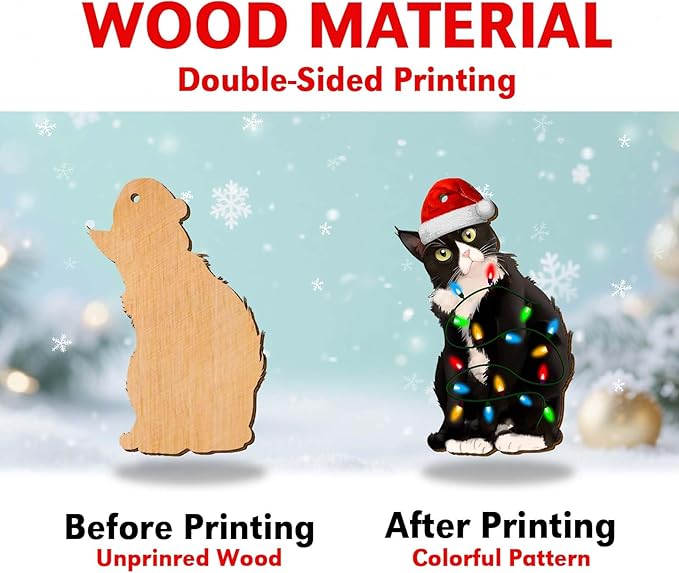 Tuxedo Cat Christmas Ornament, Funny Black and White Cat Holiday Tree Decoration for Pet Lovers, Wooden Keepsake Gift for Animal Owners