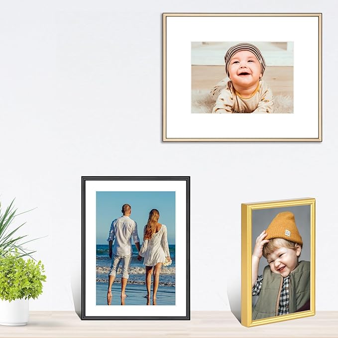 6x8 Picture Frame, Black Modern Aluminum Metal Photo Frame with HD Glass, Fits 5x7 with Mat or 6 x 8 without Mat, for Tabletop and Wall Mounting, 1 Pack