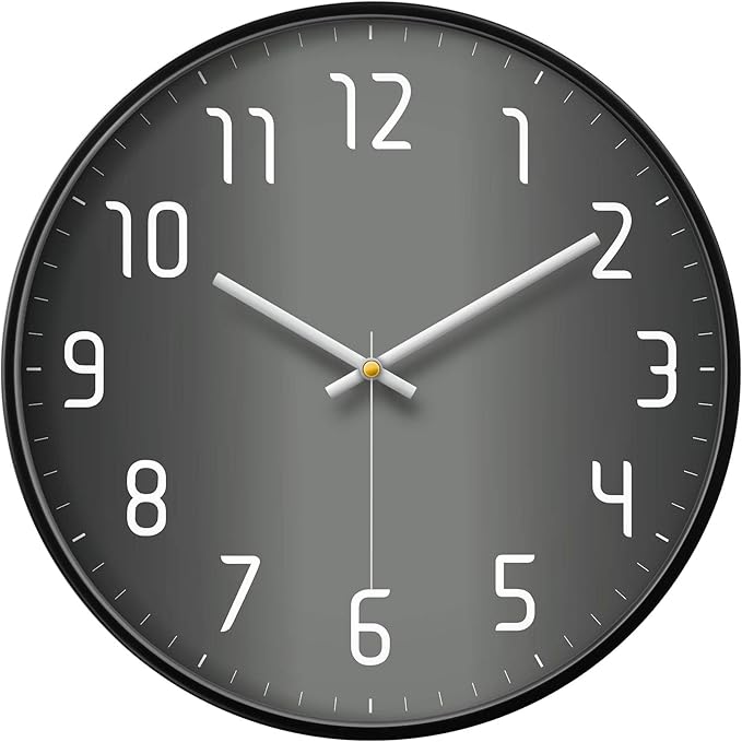 Modern Wall Clock Silent Non Ticking Cool Clocks for Wall Black&Grey Large Office Analog Small Battery Operated Wall Clock for Bedroom Kitchen Living Room Decorative Cool Unique Reloj De Pared 14inch