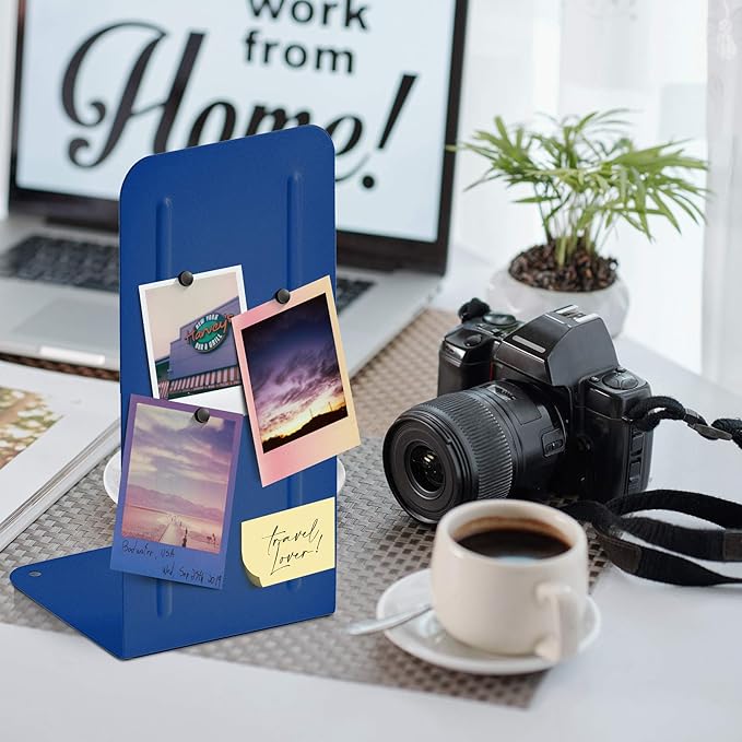 Acrimet Metal Bookends, Jumbo Size 9" H x 4" W x 4-1/2" D, Non-Skid Book Stand for Shelves, Heavy Duty Book Stopper, Deep Blue, 1 Pair