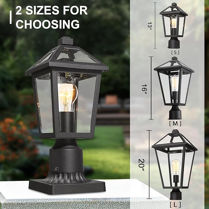 Outdoor Post Lights Fixtures, Lamp Post Light Fixture Black Finish, Waterproof and Anti-Rust Aluminum Pillar Outside Lighting for Walkway, Driveway, Patio, Porch, 7H1P BK