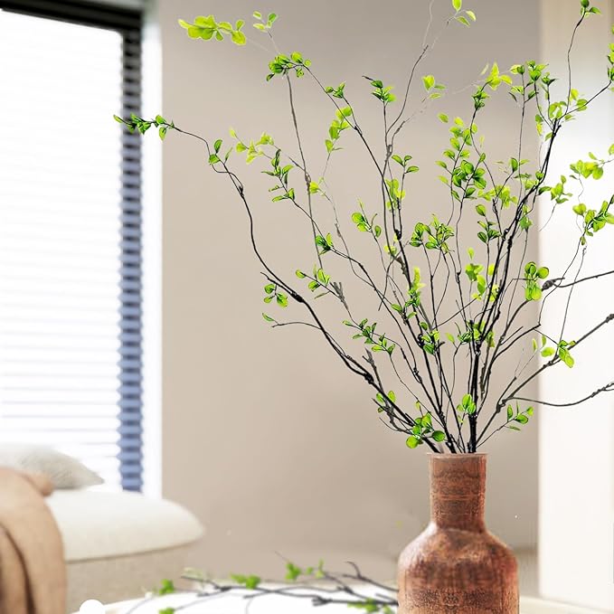 Tinsow 4 Artificial Ficus Branches 47 Inch Tall Faux Eucalyptus Stems, Realistic Fake Greenery for Vase Fillers, Centerpieces and Home Decor, Lifelike Leaves and Stems for Elegant Displays