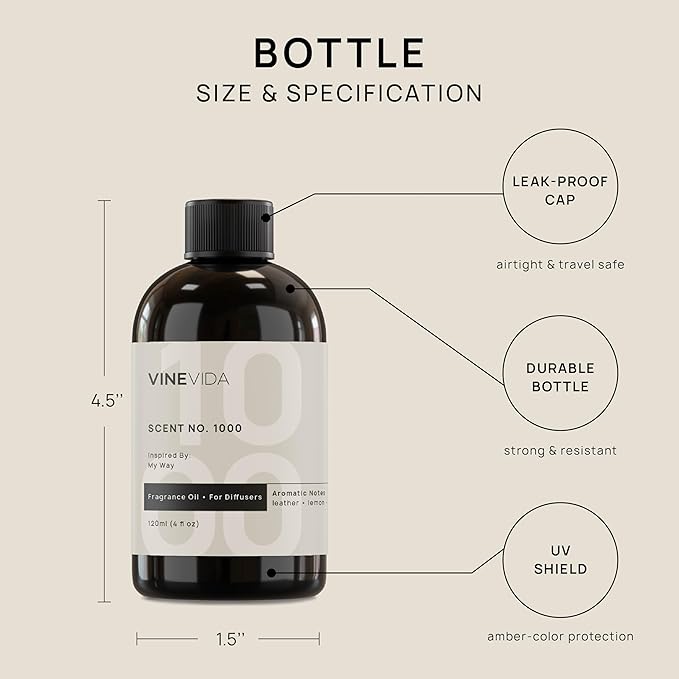 VINEVIDA (4oz) Hotel Fragrance Diffuser Oil - Hotel Scents Diffusers for Home - Cold Air Diffuser Oil - Hotel Scent Essential Oil - Scent No.1000 Inspired by My Way