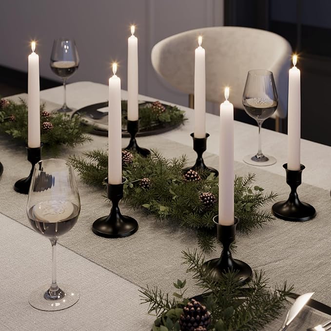 Black Taper Candle Holders Set of 2, Vintage Metal Candlestick Holders for Dinner Room Table Centerpiece or Mantel Wedding Party Decor