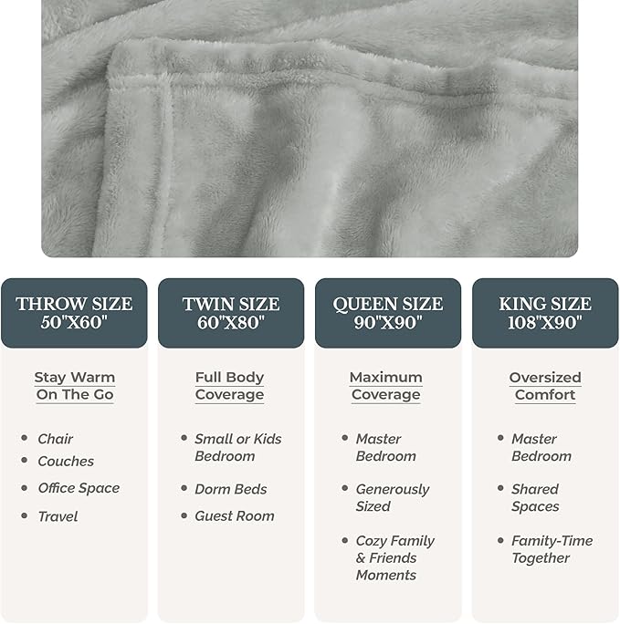 Casa Platino Flannel Blanket – Queen Size 90x90 Fleece Throw for Bed, Sofa or Travel – Lightweight and Soft All Season Blanket – Mineral
