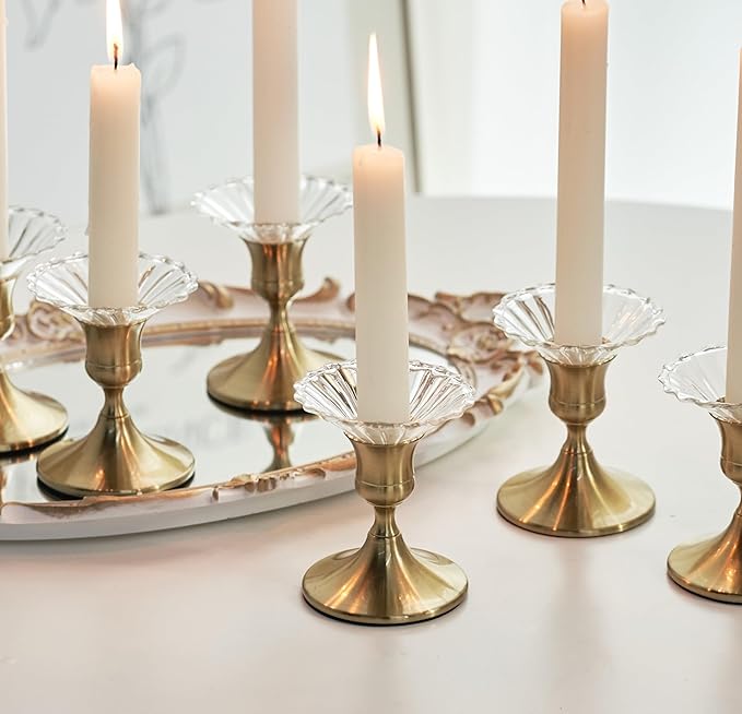 6 Pcs Candle Wax Catcher, Glass Bobeches, Round Candle Drip Protector for Taper Candlestick Candle Holder (Clear, Daisy)