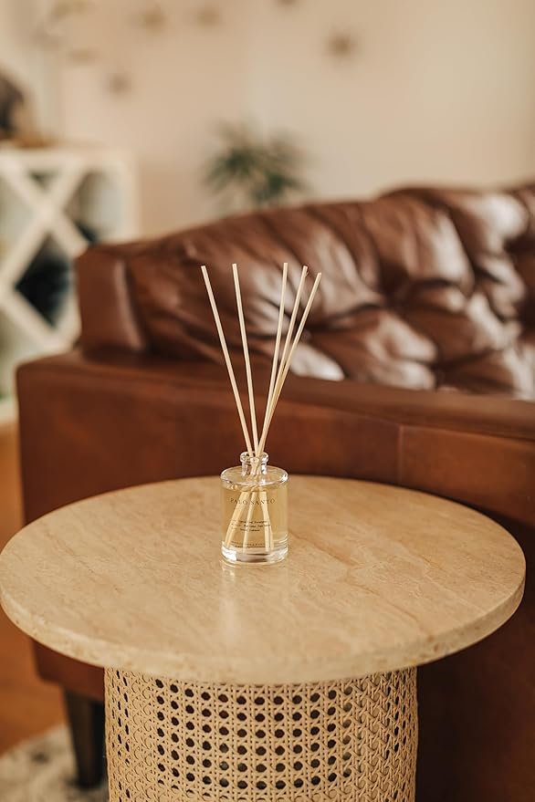 Brooklyn Candle Studio Reed Scent Diffuser - Relaxing Oil Diffuser, Sandalwood & Amber Fragrance, 8 Rattan Diffuser Reeds, Clean Ingredients (3.7oz, Palo Santo)