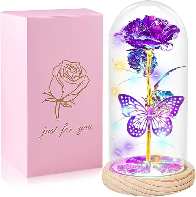 QUNPON Gifts for Women Christmas Rose Gifts Flowers for Women,Birthday Gifts for Women,Womens Gifts for Christmas,Purple Butterfly for Mom Grandma,Sister,Her,Wife,Valentines Day-LZ-Zi