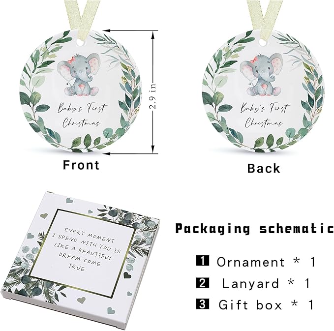 Babys First Christmas Ornaments 2025 Babies First Christmas Ornament Baby's 1st Ornament Boys Girls Round Ceramic Decoration with Gift Box&Ribbon (2.9"