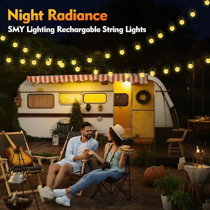 SMY Lighting 25FT Rechargeable Battery Operated 60 LED Crystal Globe String Lights Outdoor/Indoor, Patio Hanging Lights with Remote Timer,Waterproof 8 Lighting Modes for Camping Garden Christmas Decor