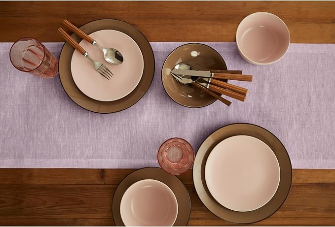 Solino Home Linen Small Table Runner 36 Inches - Athena, 100% Pure Linen Chambray Lavender Table Runner 14 x 36 Inch Ideal for Dresser and Coffee Tables - Spring, Easter, Valentines
