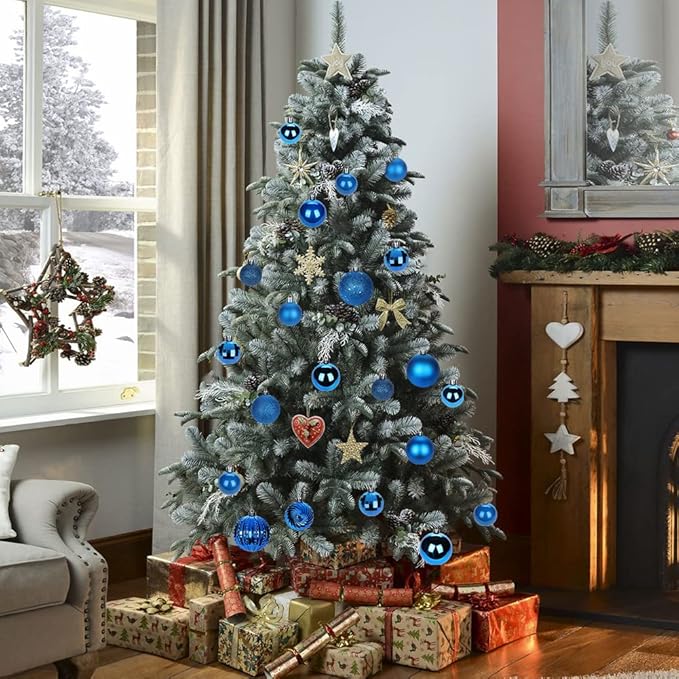 3.15" Navy Blue Christmas Ornaments 12 Pcs Shatterproof Christmas Ball Ornaments Set Large Blue Ornament for Xmas Tree Halloween Holiday Party