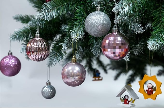 28ct Shatterproof Christmas Ball Ornaments in 4 Classic Finishes for Christmas Tree Decoration (Pink, 2.36“ Regular Size)