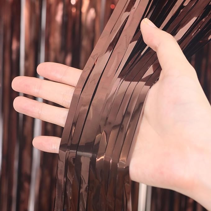 3.3 x 6.6 ft Foil Fringe Backdrop Curtains, Tinsel Streamers Party Decorations, Fringe Backdrop for Birthday, Baby Shower, Gender Reveal, Graduation (3, Brown)
