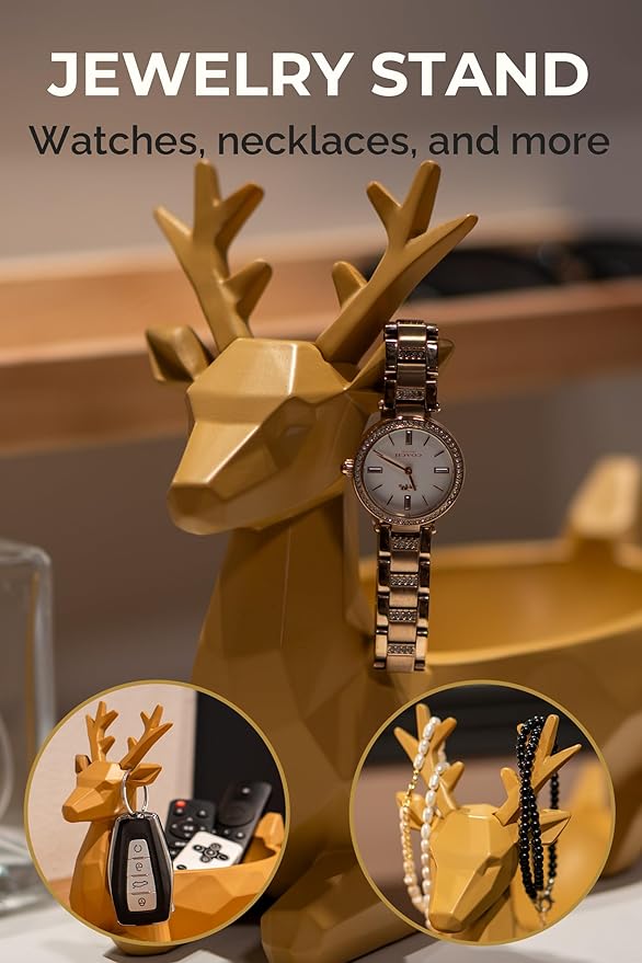 Low-Poly Deer Bowl, Christmas Decorations, Resin Reindeer Statue, Deer Candy Dish & Key Holder, Deer Desk Decor for Living Room, Entryway, Dining Table, Office, Shelves