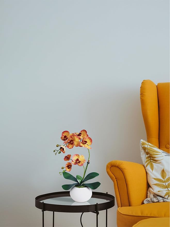 Forlaoers Real Touch 17" Tall Yellow Faux Orchid Artificial Flowers Orchids Silk Flower with Vase Fake Plant for Home Decor Indoor Table Centerpiece Floral Arrangements Decoration