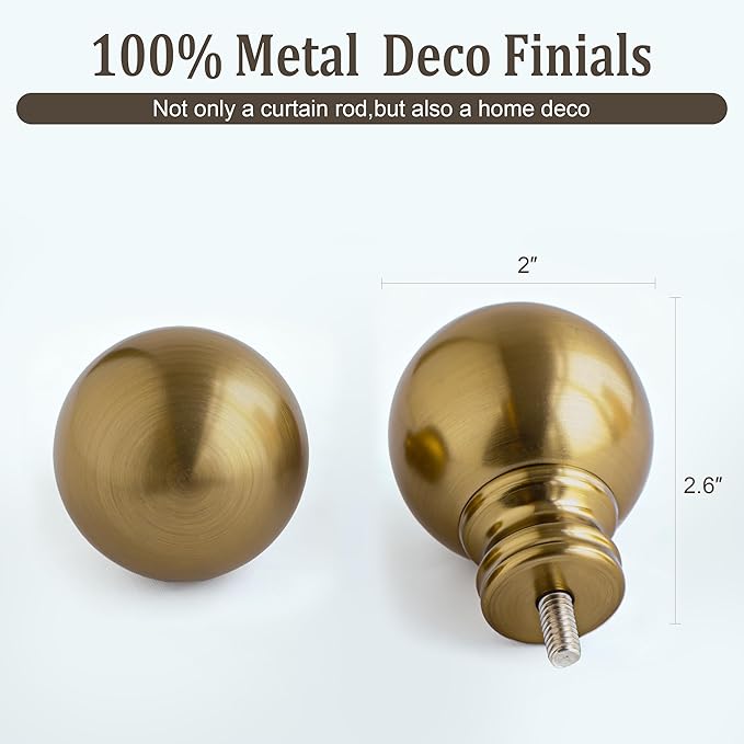 2 Pack Warm Gold Curtain Rods for Windows 28 to 48 Inch 1" Diameter Short Small Vintage Brass Adjustable Heavy Duty Antique Brushed Bronze Metal Decorative with Finials for Living Room Bedroom Kitchen