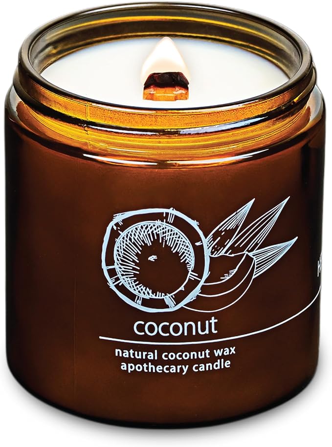Hemlock Park Crackling Wood Wick Candle Handcrafted with Natural Coconut Wax (Large 16 oz, Coconut)