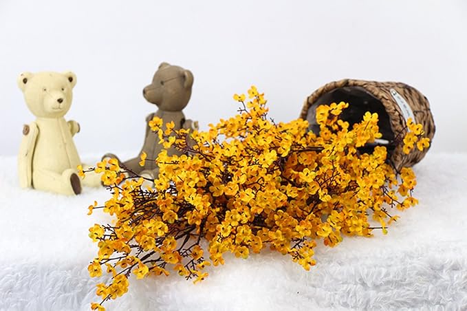 JAKY-Global Babys Breath Fabric Cloth Artificial Flowers 20 Bundle European Fake Silk Plants Decor Wedding Party Decoration Bouquets Real Touch DIY Home Garden (Yellow Orange 20pcs)