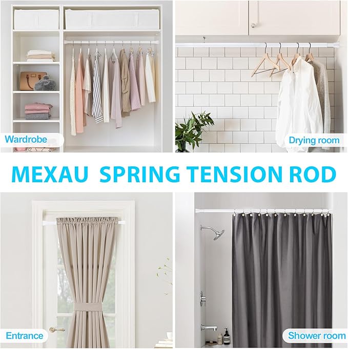 2 Pack Tension Curtain Rod 30 to 64 Inch White Curtain Rod Adjustable Expandable Spring Tension Curtain Rod No Drilling 7/8" Spring Loaded Curtain Rods for Windows Bedroom Closet Doorway Door