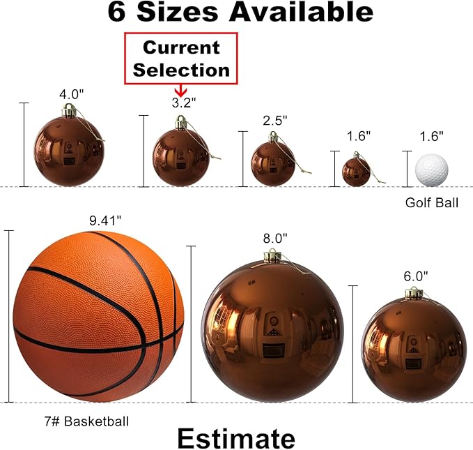 Bronze 3.2" Large Christmas Balls - Christmas Tree Decoration Ornaments Shatterproof Hanging Balls for Birthday Halloween Holiday Wedding Decorations Set of 24pcs
