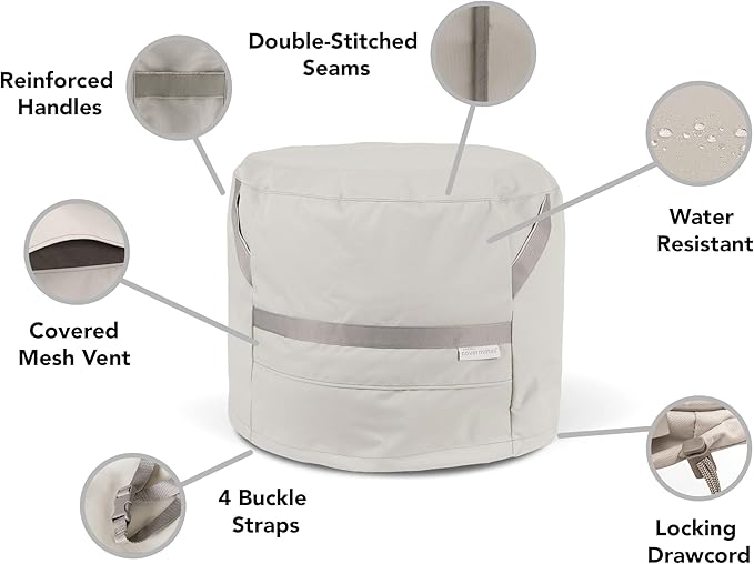 Covermates Prestige Round Ottoman Cover – 900D Polyester with Weather-Resistant PVC Backing, Drawcord Hem & Mesh Vent for Outdoor Patio Ottoman Protection, 42DIAMETER x 25H, Stone