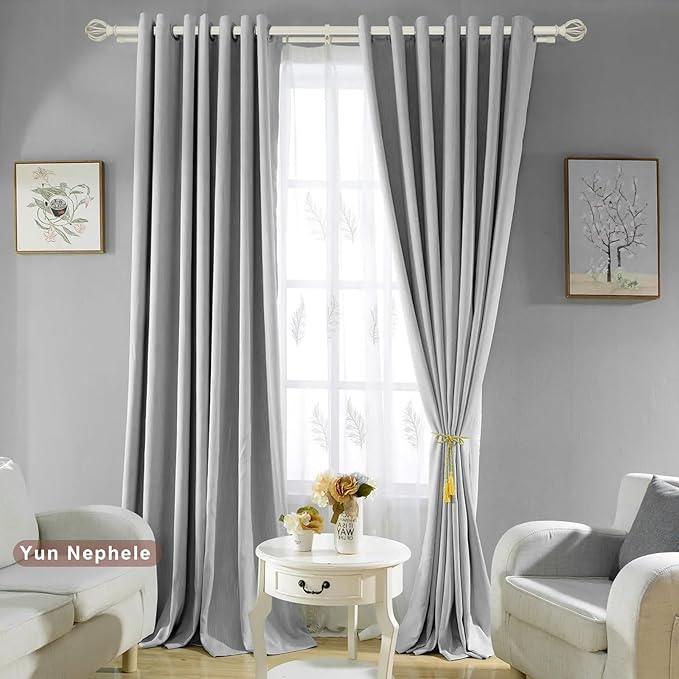 Antique White Double Curtain Rods for Window 36-72", Double Drapery Rods with Round Cage & Barrel Finials, Adjustable 1-Inch Front and 5/8 Inch Back Dual Curtain Rod
