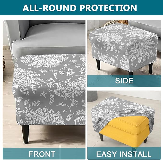 KRFOONN Stretch Ottoman Cover Slipcovers Rectangle Fit Length 55"-63" Footrest Stool Covers Printed Ottoman Cover for Foot Stool Furniture Protector with Non Slip Elastic Bottom, Color 10