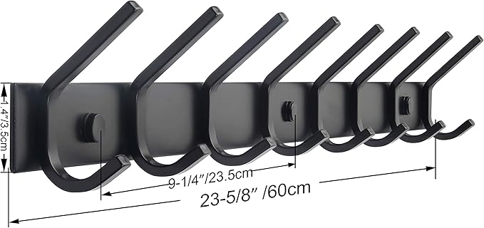 WEBI Coat Rack Wall Mounted,24 Inch 8 Hooks for Hanging Coats,Hook Rack Hook Rail Coat Hanger Wall Mount for Backpack,Clothes,Jacket,Black,2 Packs