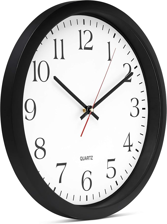 Bernhard Products Black Wall Clock 2 Pack, Silent Non Ticking - 16 Inch Extra Large Quality Quartz Battery Operated Round Easy to Read Home/Office/Business/Kitchen/Classroom/School Clocks