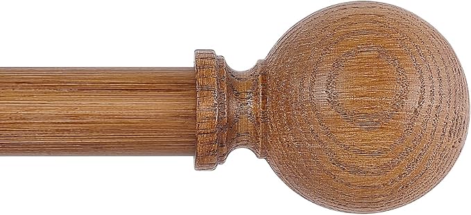 Wood Curtain Rods for Windows 36 to 72 Inch,1 Inch Wood Grain Ball Adjustable Curtain Rod,Boho Heavy Duty Curtain Rods,Farmhouse Rustic Single Window Curtains Rods,Brown Drapery Rods Set 36-72"