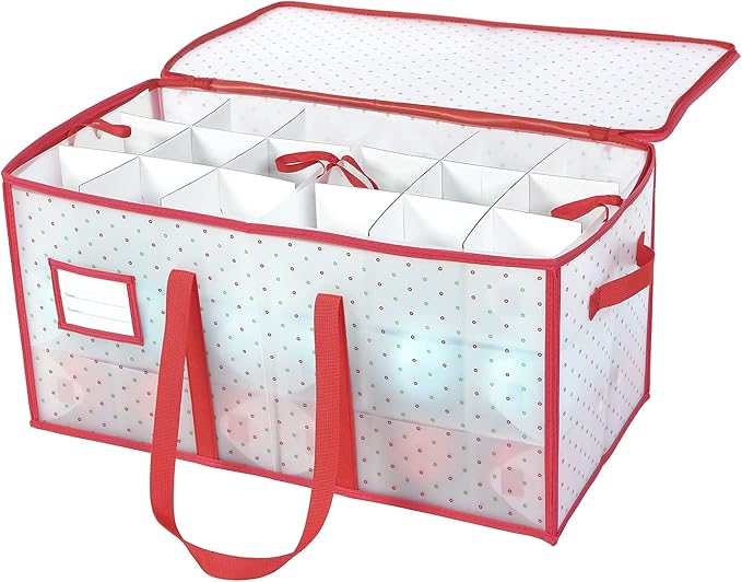 Sattiyrch Plastic Christmas Ornament Storage Box with Dual Zipper Closure - Box Contributes Slots for Holiday Ornaments 4 Inches - Keeps 54 Xmas Holiday Ornaments (4 Inches.54pcs)