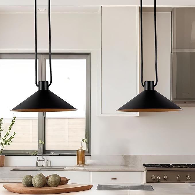Elegant Matte Black Cone Pendant Light, Minimalist Slender Tubing Pendant Light, Contemporary Cone Pendant for Bedroom, Living Room, Dining Room, Entrance