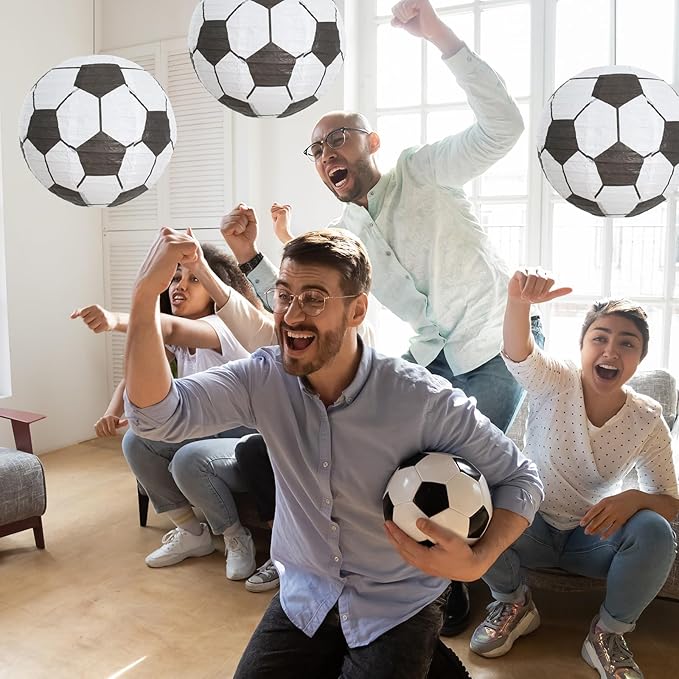 BEISHIDA 8-Inch Football Paper Lanterns Decorative Chinese/Japanese Hanging Round Paper Lanterns Lamp for sports party, Sport Themed Birthday Bar Football Game Party Decoration (12 Packs)