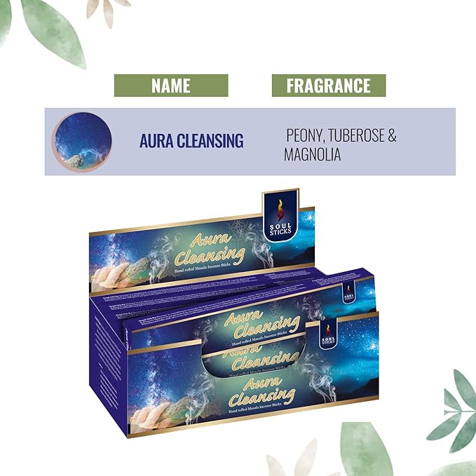 SOUL STICKS Hand-Rolled Incense Sticks Divine Spirit Blends 180 Gram Box | 100% Natural Masala Incense Organic Home Fragrance Agarbatti (Aura Cleansing)