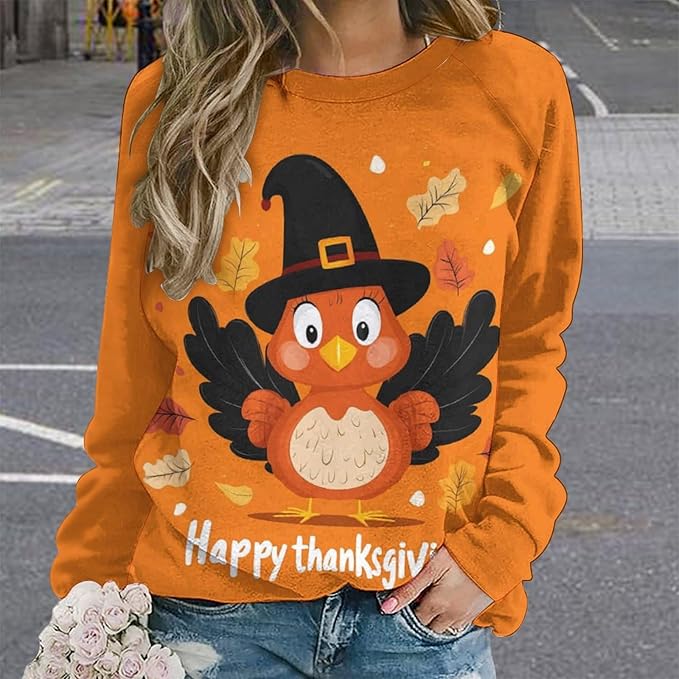 Womens Thanksgiving Sweatshirt Oversized Crewneck Pullover Casual Graphic Long Sleeve Shirts