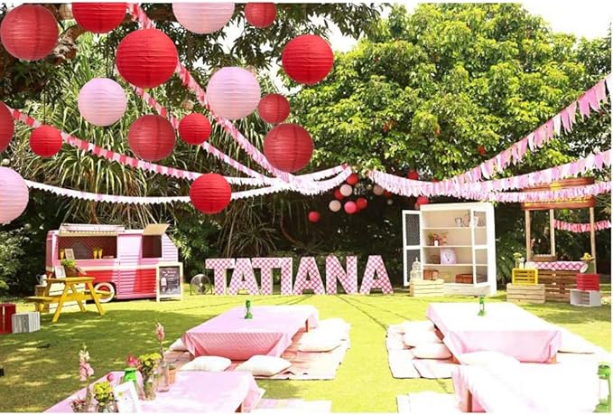 BEISHIDA 21 Pcs Red Pink Round Paper Lanterns Decorative Hanging Asia Chinese Japanese Paper Lanterns Lamp for Valentine's Day Anniversary Birthday Wedding Baby Bridal Shower Party Decoration