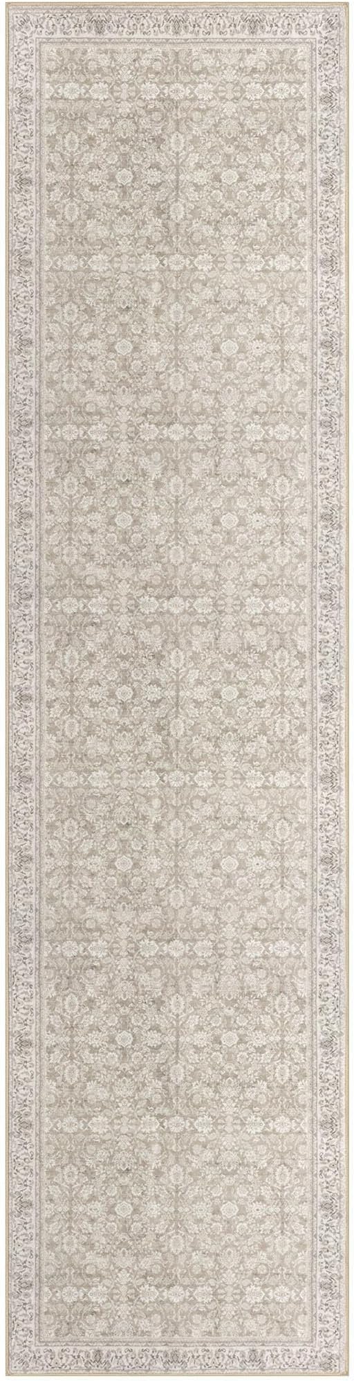 2x8 Washable Runner Rug for Hallways, Cream Beige White Grey Soft Classic Kitchen Rugs with Non-Slip, Non-Shedding Distressed Floral Rug for Hallways Entryway Bedroom Bathroom Laundry Indoor