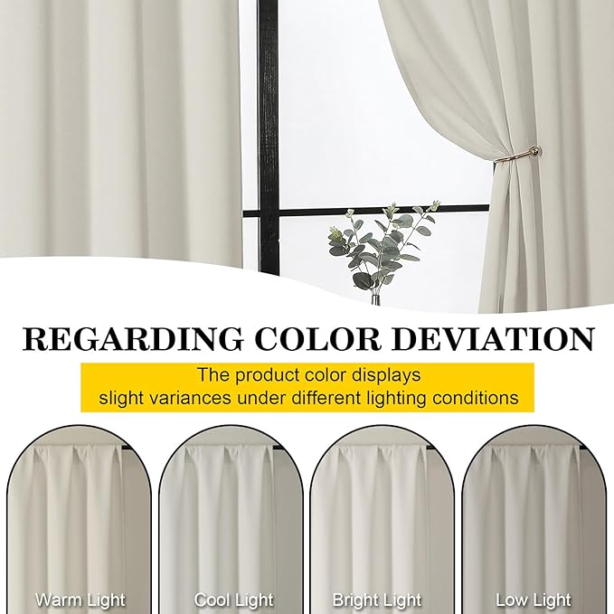 Natural Curtains for Bedroom Living Room 84 Inches Long 2 Panels Set, Soft Solid Light Filtering Thermal Insulated Curtains, Modern Rod Pocket Privacy Drape, Natural, Each 40" Wx84 L
