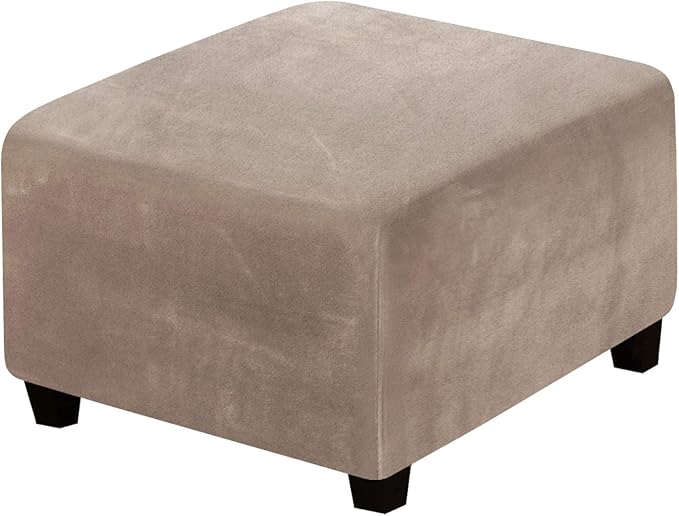 H.VERSAILTEX Square Ottoman Covers Ottoman Slipcover Square Footstool Protector Covers Storage Stool Ottoman Covers Stretch with Elastic Bottom, Feature Real Velvet Plush Fabric, Taupe