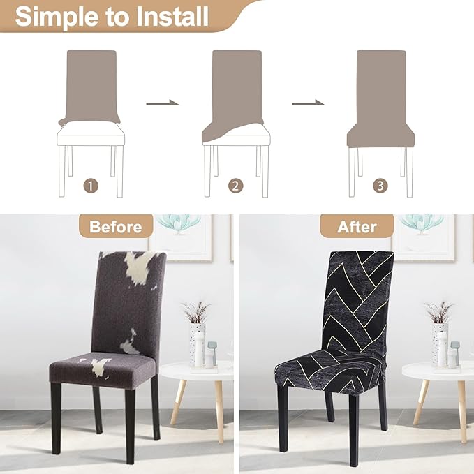 SearchI Dining Room Chair Covers Set of 4, Stretch Printed Parsons Chair Slipcovers Super Fit Removable Washable Striped Kitchen Chair Protector Cover for Dining Room, Hotel, Ceremony(Flower Pattern2)
