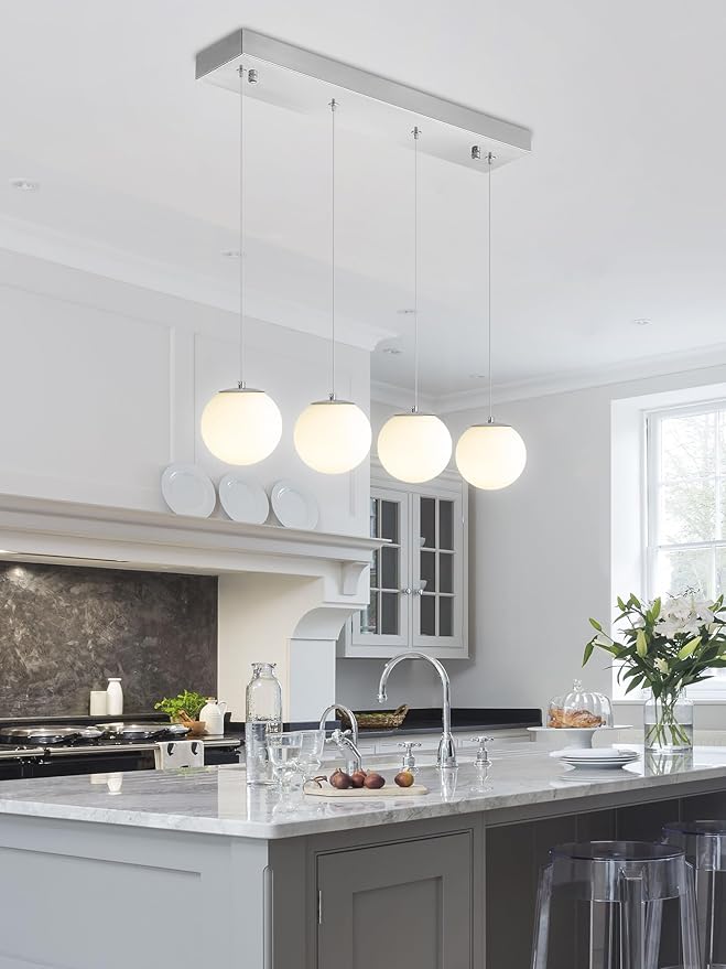 Modern Kitchen Island Lighting Linear Chandeliers for Dining Room 4-Light Glass Globe Hanging Pendant Light Rectangular Chandeliers for Living Room Hallway Bedroom