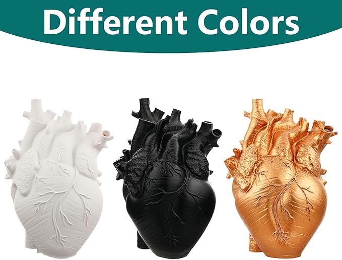 Heart Shaped Resin Vase - Anatomical Human Heart Flower Pot Planter, Nordic Modern Desktop Decor for Farmhouse Living Room, Bedroom, Valentine's Day Gift Home Decoration, (Red)