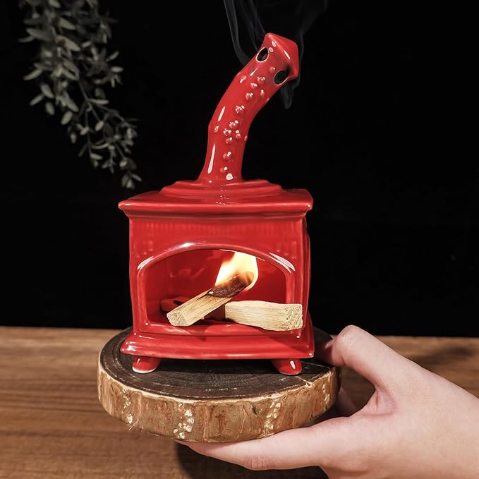 Red Ceramic Palo Santo Holder - Modern Incense Burner for Yoga & Meditation - Ash Catcher for Wood Sticks & Sage - Versatile Smudge Bowl & Cone Burner - Perfect Unique Gift for Mindfulness