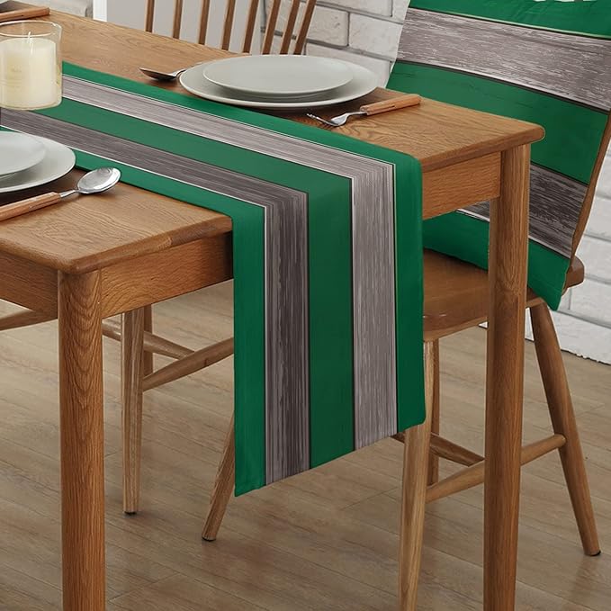 Vandarllin Table Runners 14X48 Inches Long, Forest Green Brown,Cotton Linen Farmhouse Retro Rustic Barn Wood Texture Tablecloths Non-Slip Party Table Decorations for Kitchen,Home,Dining,Outdoor,
