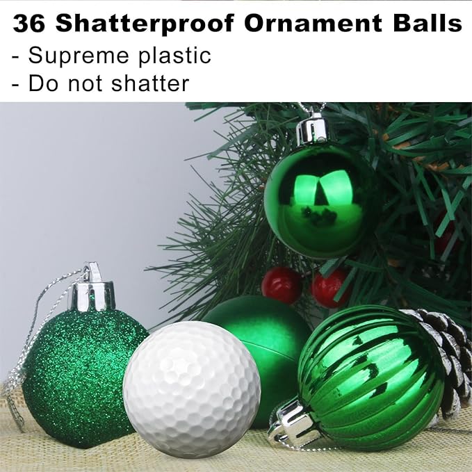 GameXcel Christmas Balls Ornaments for Xmas Tree - Shatterproof Christmas Tree Decorations Small Hanging Ball Green 1.6 Inch x 36 Pack