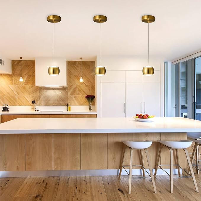 Modern LED Dimmable Pendant Light fixtures,Mini Island Pendant Lighting for Kitchen Island Dinning Room,Bedroom,Bar, Kitchen Island Ceiling Hanging Light Fixtures(gold-1-Pack)
