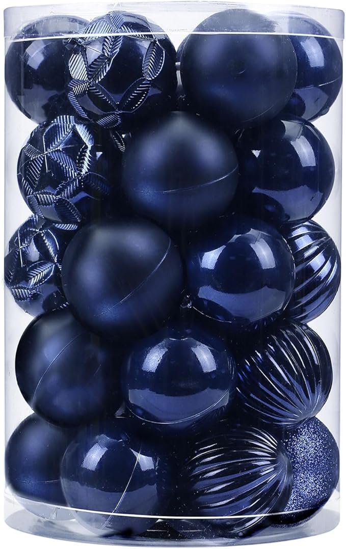 AMS 2.36''/60mm 34ct Christmas Ball Large Ornaments Party Decorations Shatterproof Festival Pendant Hangings for Xmas Tree Decor (60mm, Dark Blue)